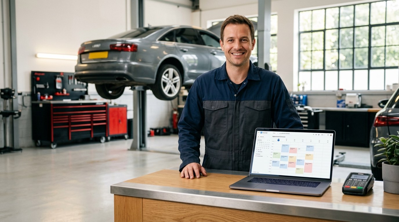 Meccanico professionista in officina con gestionale appuntamenti HalloKate
